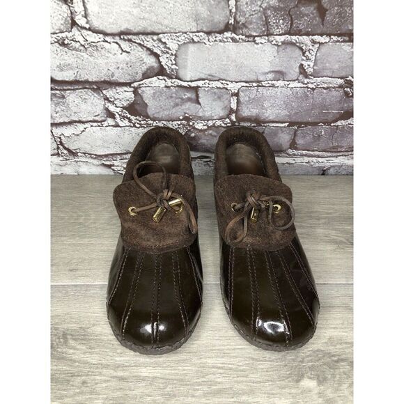 Tory Burch Brown Rubber Lace Boot Duck Shoes Women Sz 8.5M US/38.5EU - Picture 3 of 16